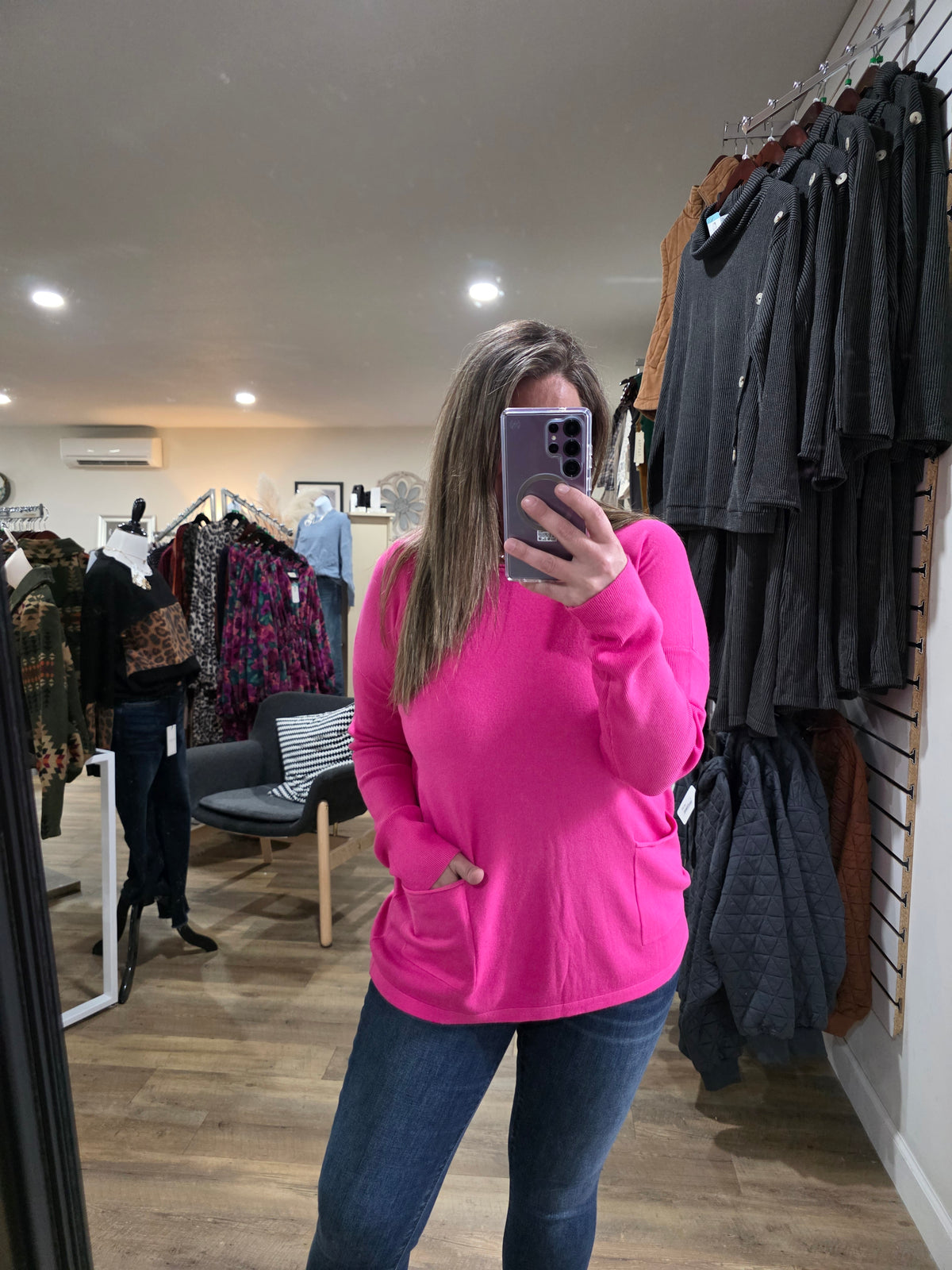 PINK TWO POCKET TUNIC SWEATERS
