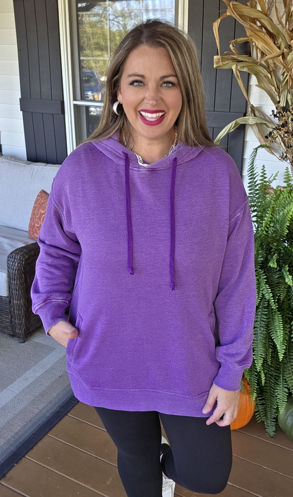 PURPLE MINERAL WASH HOODED PULLOVER W/ POCKETS