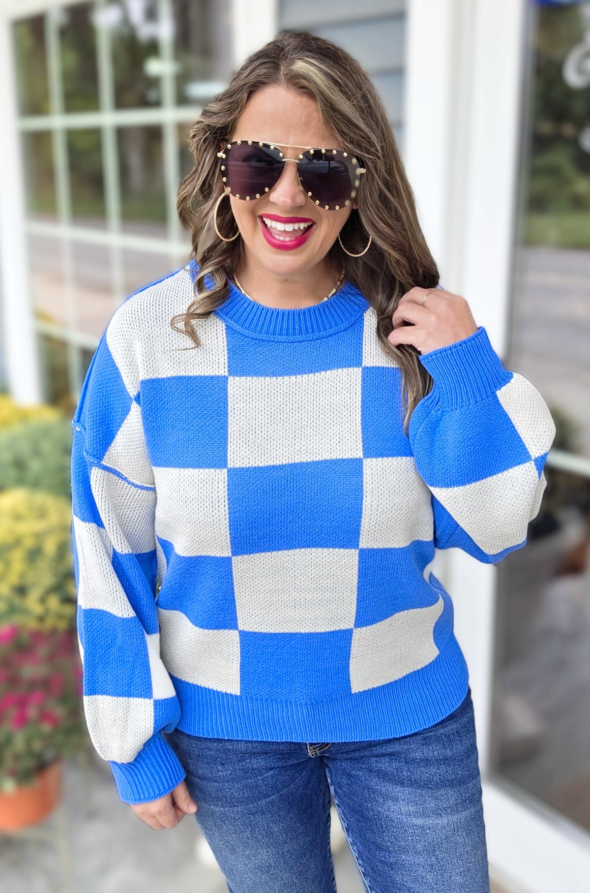 BLUE CHECK PULLOVER SWEATER