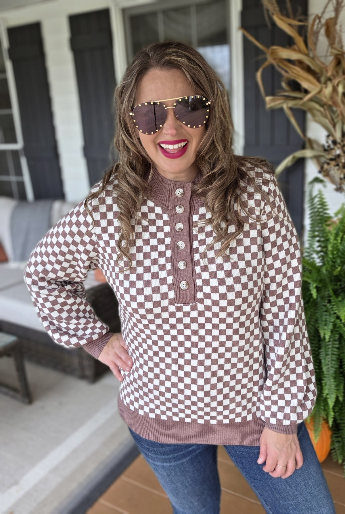 BROWN CHECK HENLY ULTRA SOFT SWEATER