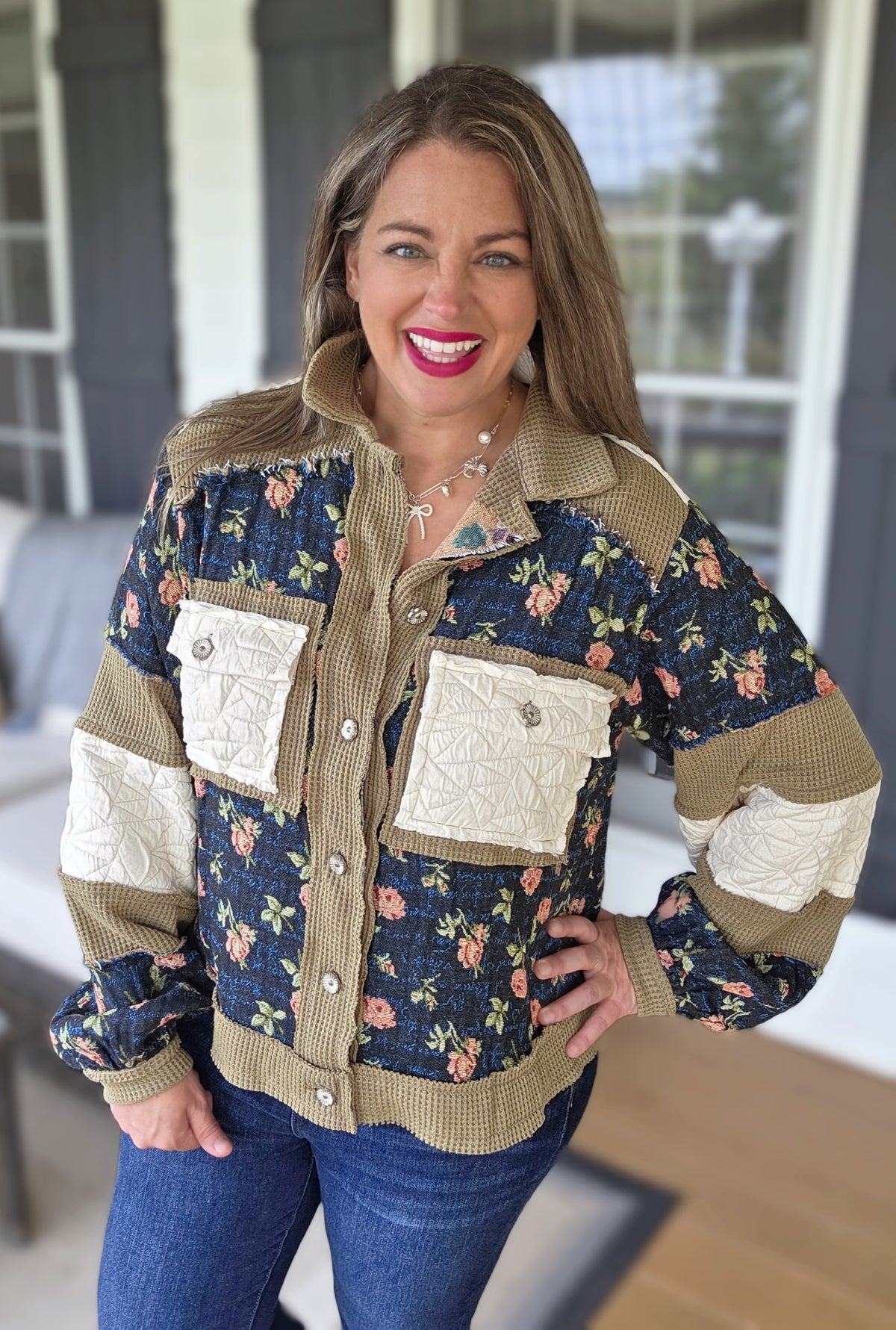 POL MOSS/FLORAL PATCHWORK JACKET