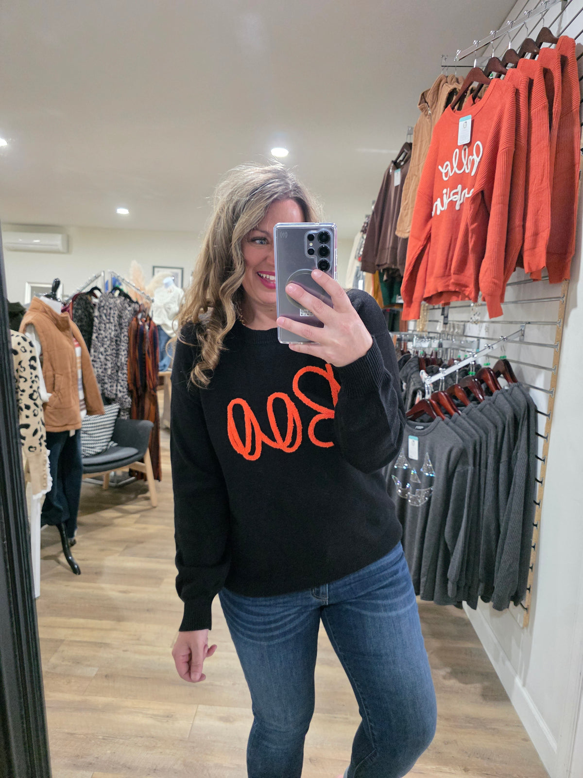 BLACK "BOO" KNIT SWEATER