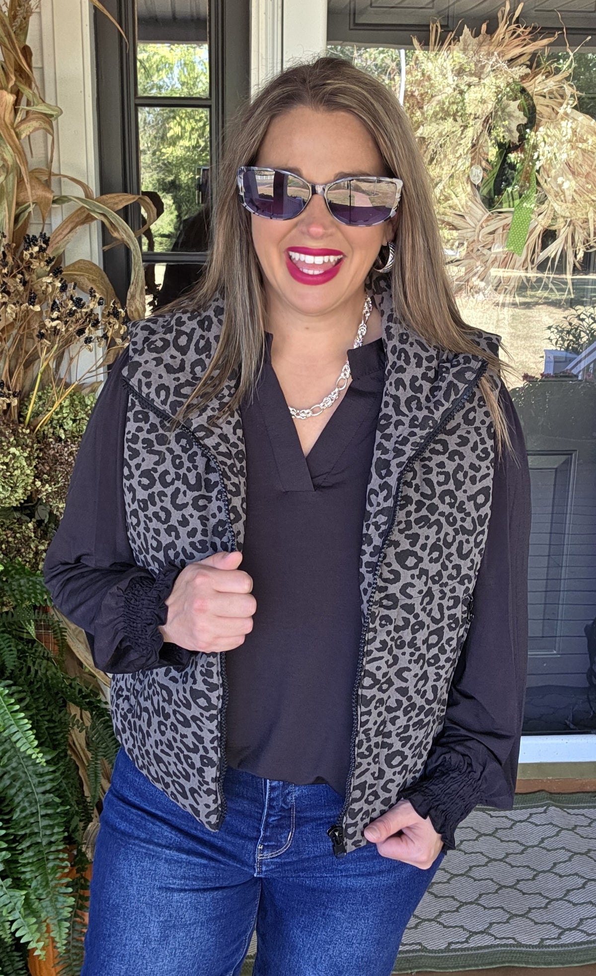 CHARCOAL/BLACK LEOPARD PUFF VEST