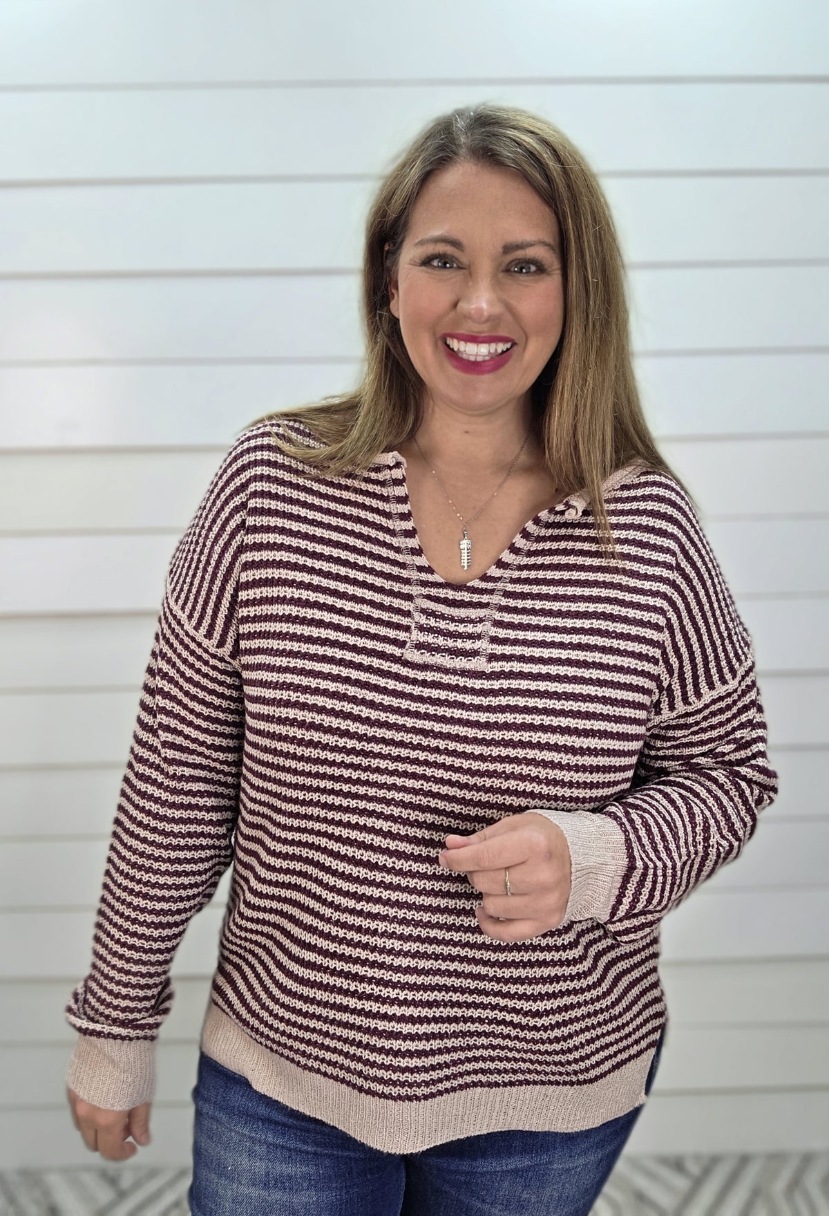 PLUM Y Slit Neck, Patch With Stitch Detailed, Waffle KNIT SWEATER