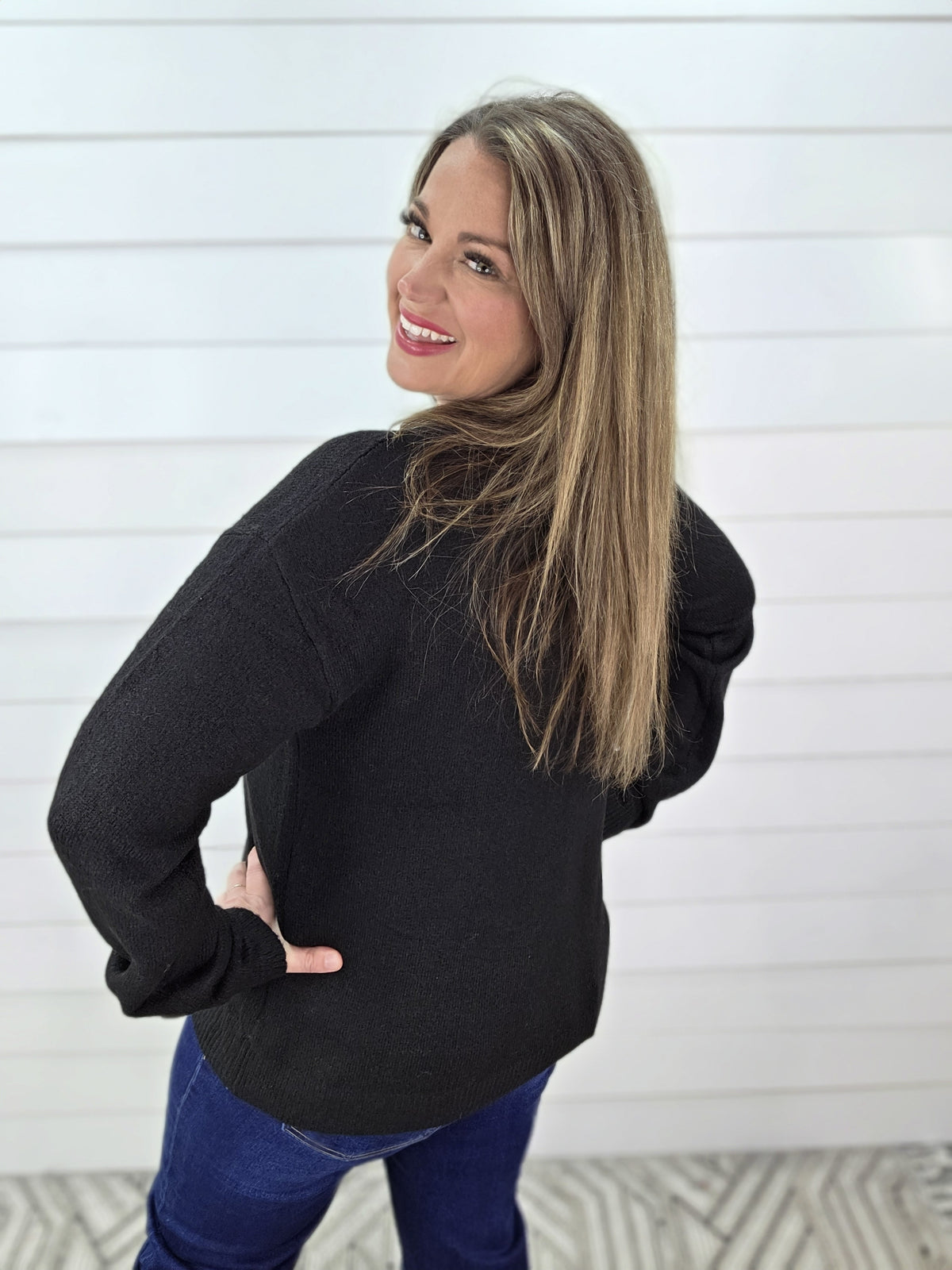 BLACK SEQUIN TREE KNIT SWEATER