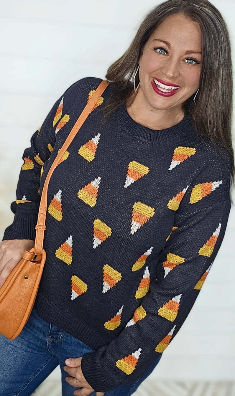 DARK CHARCOAL CANDY CORN SWEATER