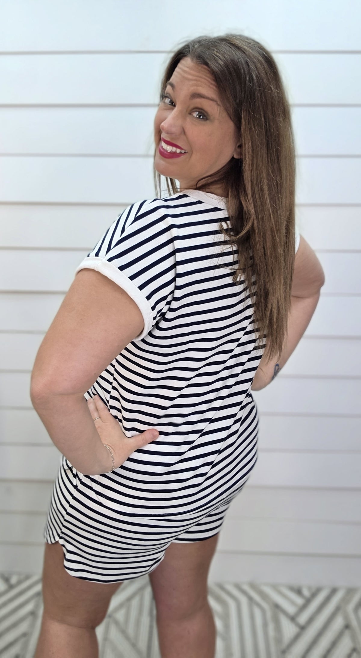 NAVY/WHTIE STRIPED KNIT TOP