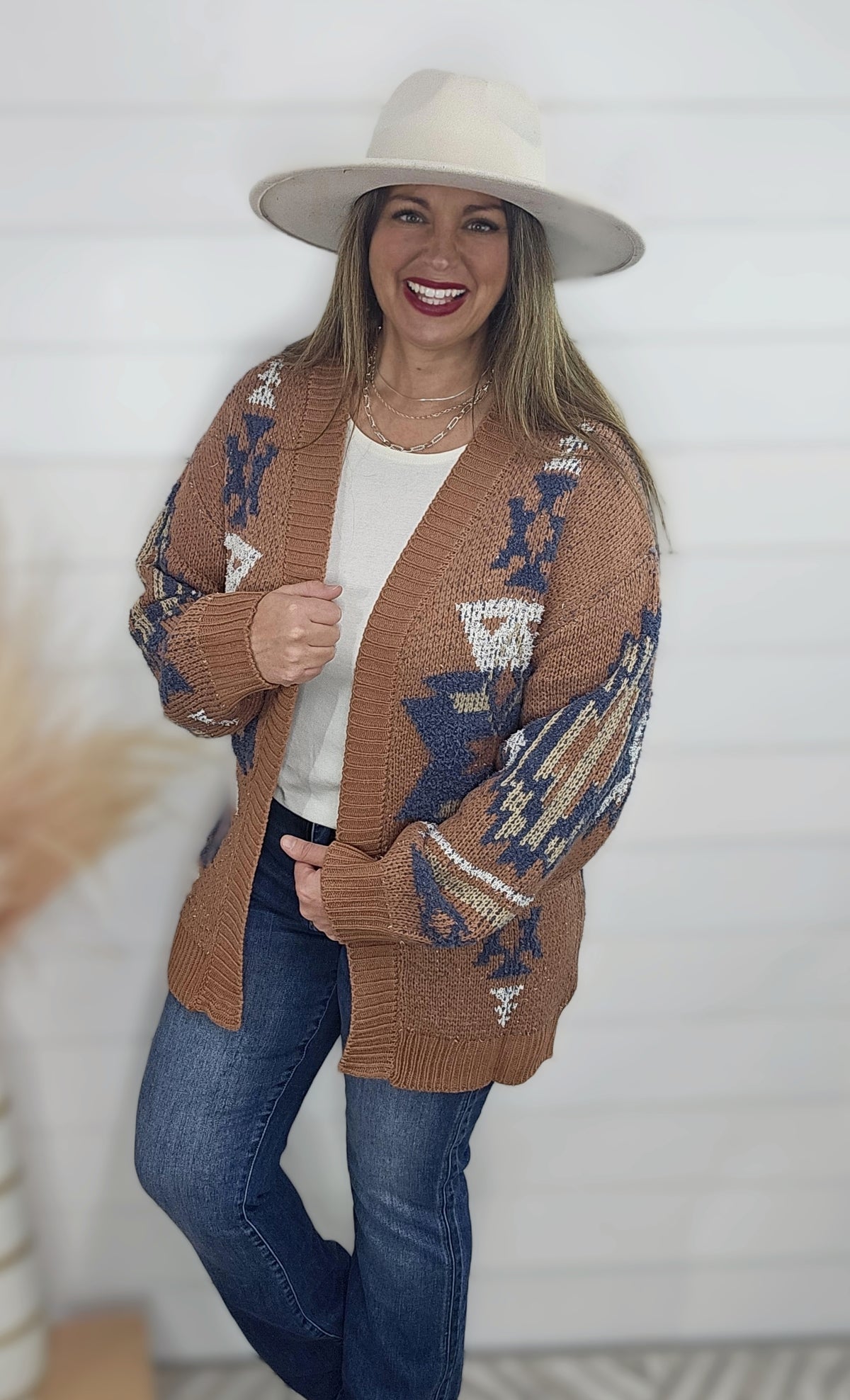 RUST TRIBAL PRINTED SOFT CARDIGAN