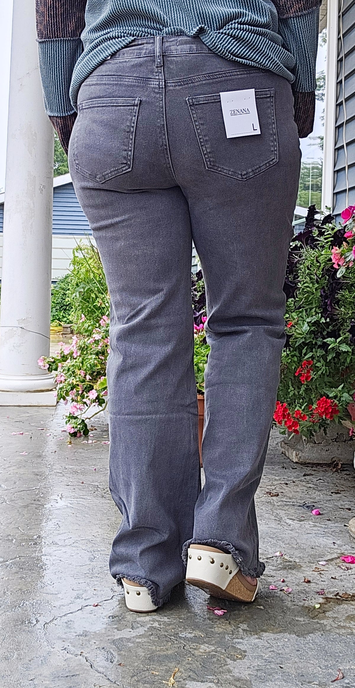 ASH BLACK ACID WASHED FREY HEM WIDE LEG JEANS