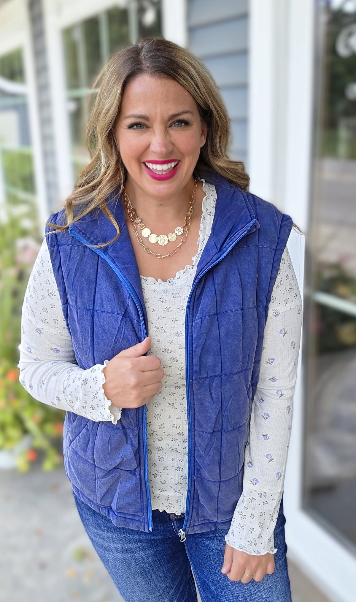 MINERAL WASH ULTRA SOFT QUILTED VEST - BLUE