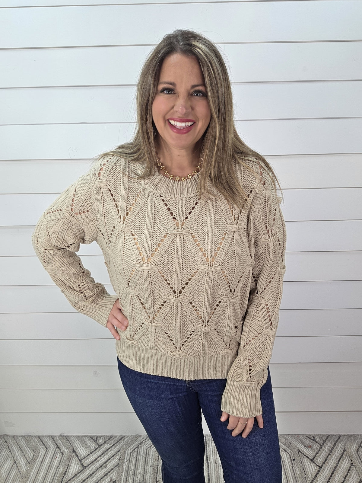KHAKI LOOSE KNIT PULLOVER SWEATER