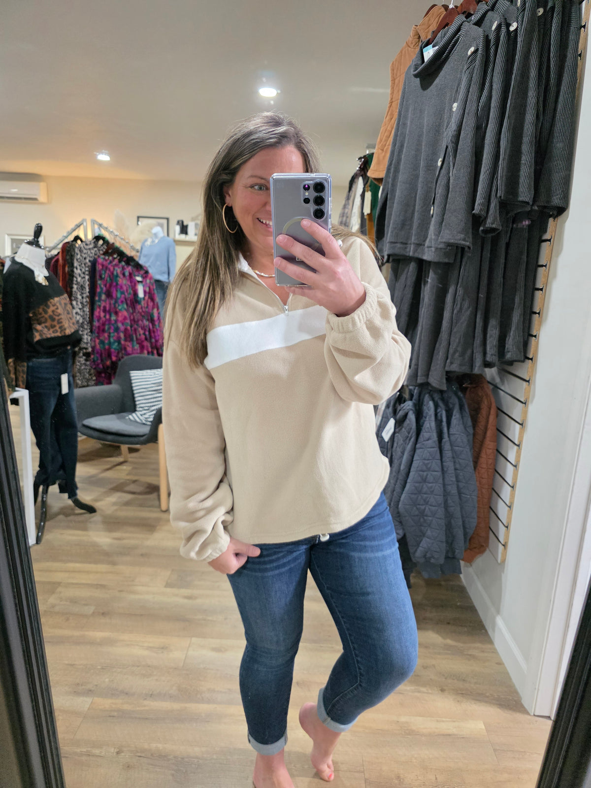 MOCHA COLORBLOCK FLEECE QUARTER ZIP