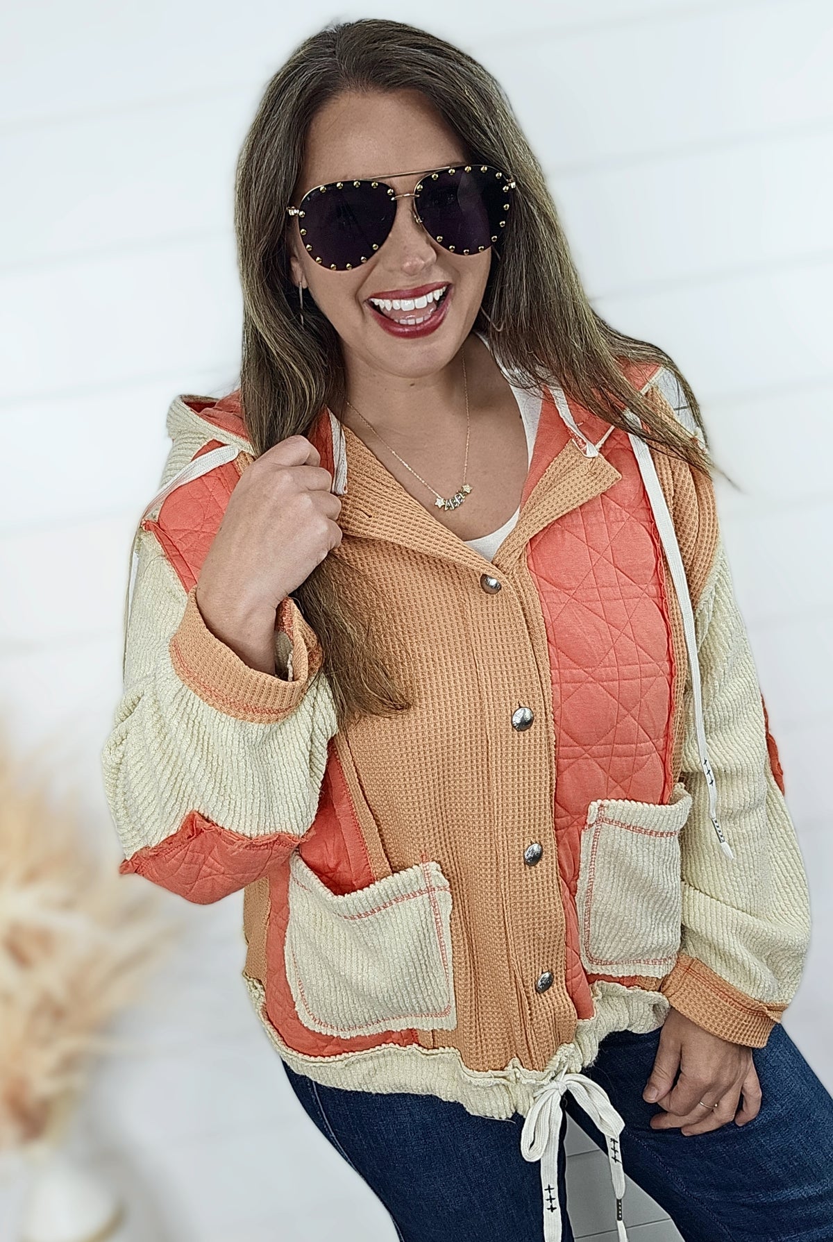 POL CORAL/ORANGE CONTRASTSNAP BUTTON JACKET