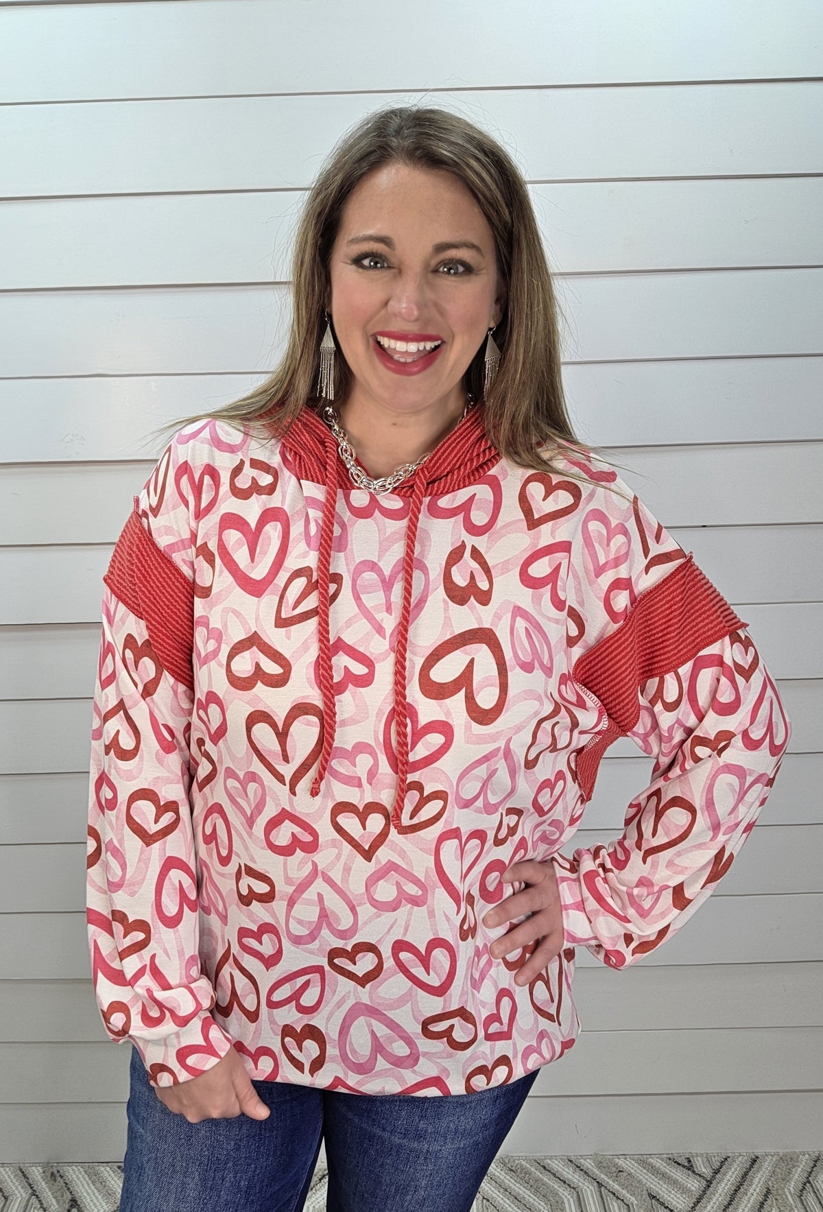 IVORY/RED/PINK HEART HOODIE
