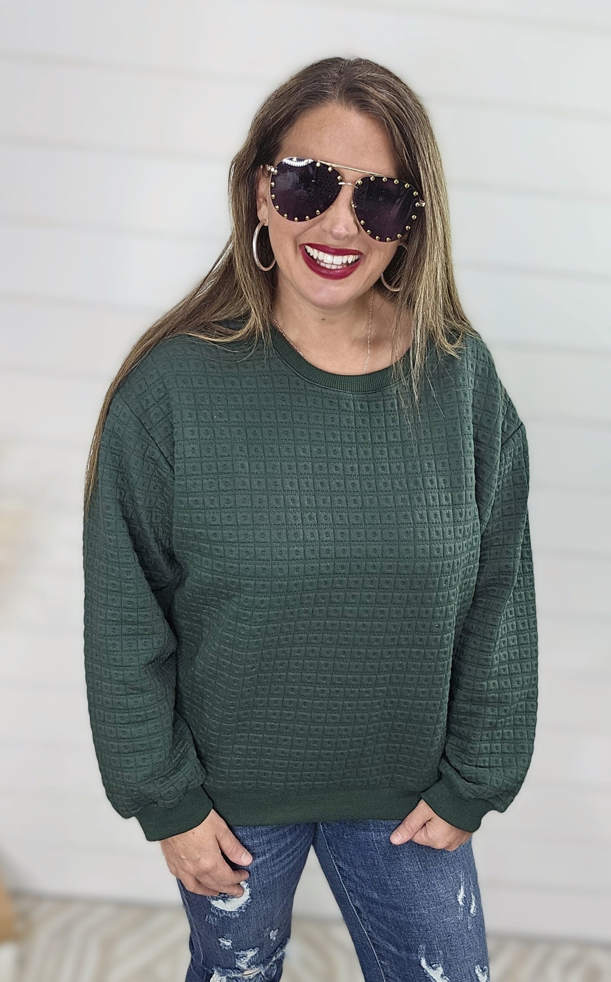 GREEN SQUARE QUILTED PULLOVER