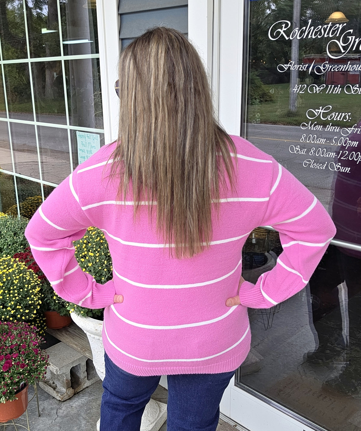 PINK/IVORY STRIPED OVERSIZED SWEATER