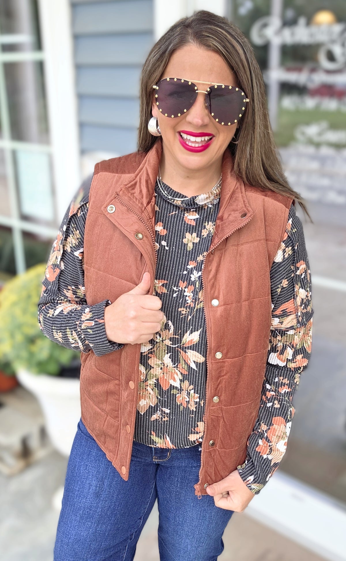 TERRACOTTA MINI CORD PUFFER SNAP BUTTON VEST