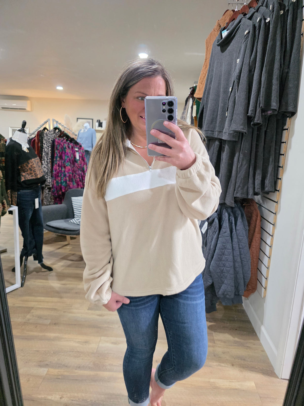 MOCHA COLORBLOCK FLEECE QUARTER ZIP