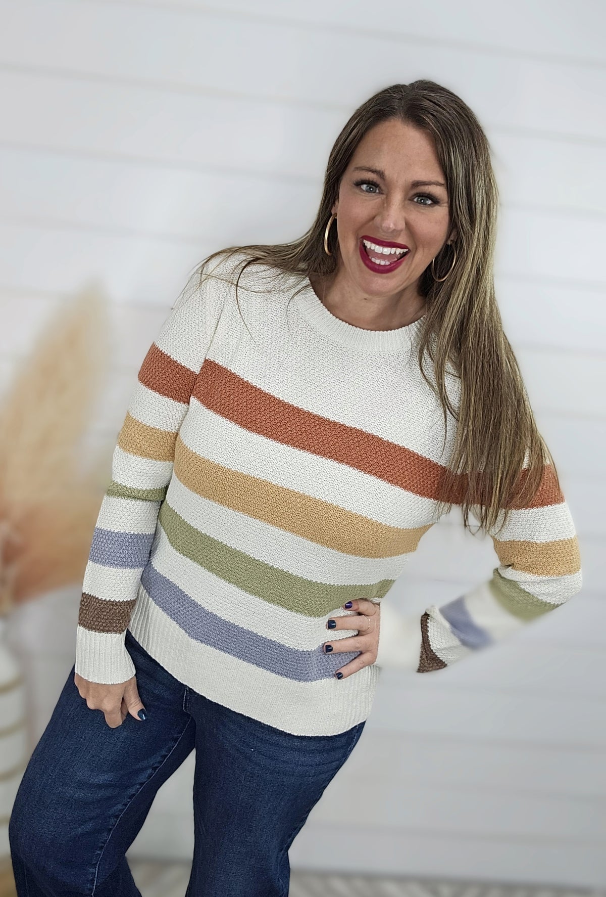 IVORY MULTI STRIPE KNIT SWEATER