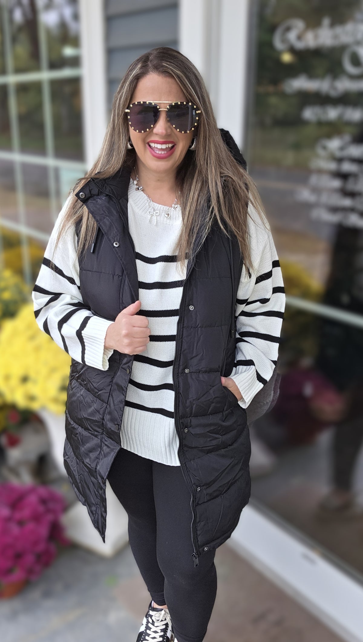 IVORY/BLACK STRIPED OVERSIZED CREW NECK SWEATER