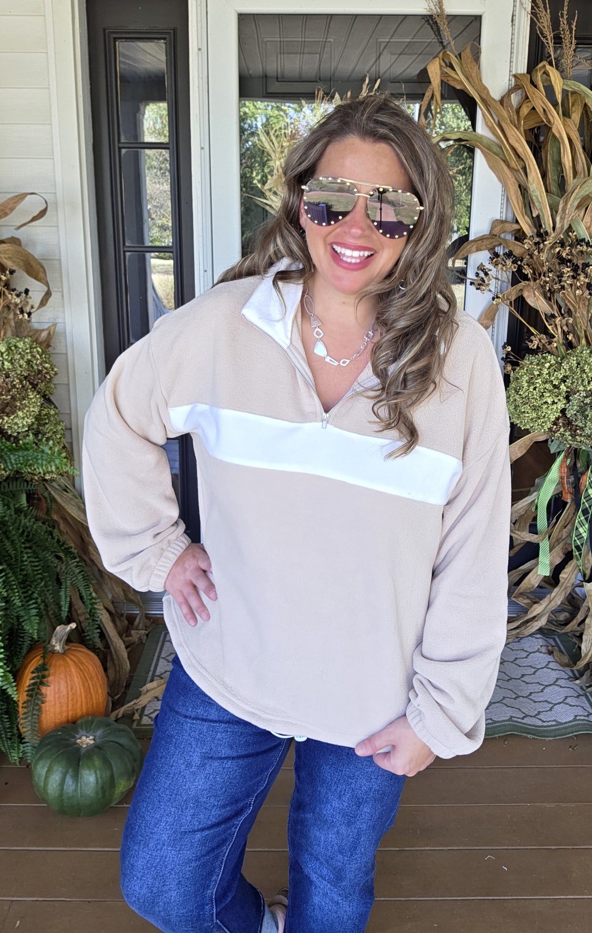 MOCHA COLORBLOCK FLEECE QUARTER ZIP