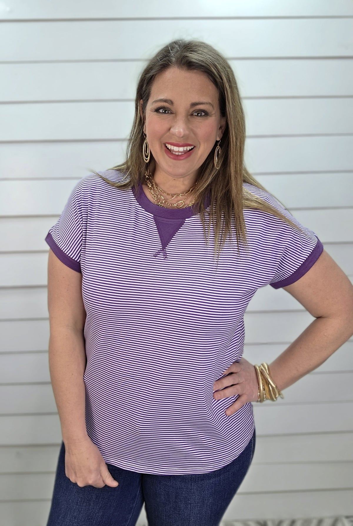 PURPLE PINSTRIPED KNIT TOP
