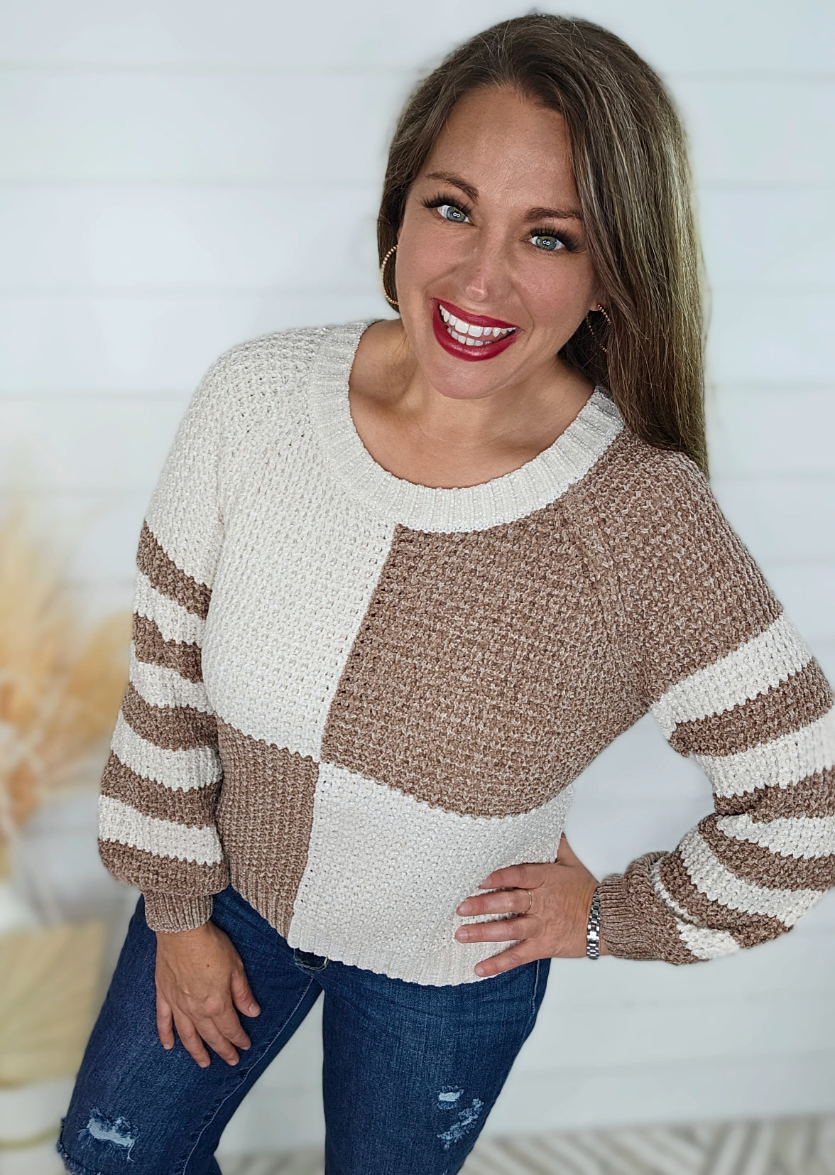 MOCHA BLOCK CHENILLE SWEATER