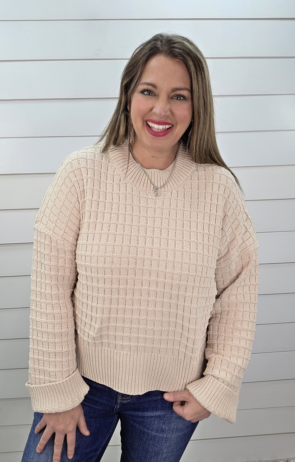 OATMEAL TEXTURED PULLOVER SWEATER