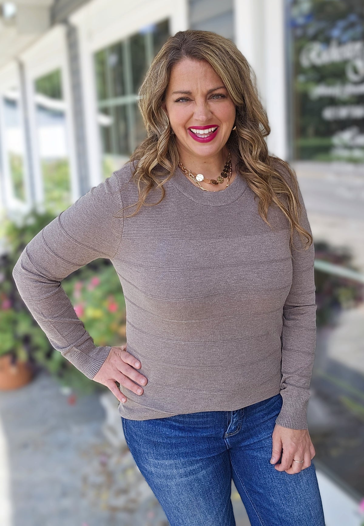 DARK MOCHA PINTUCKED SWEATER