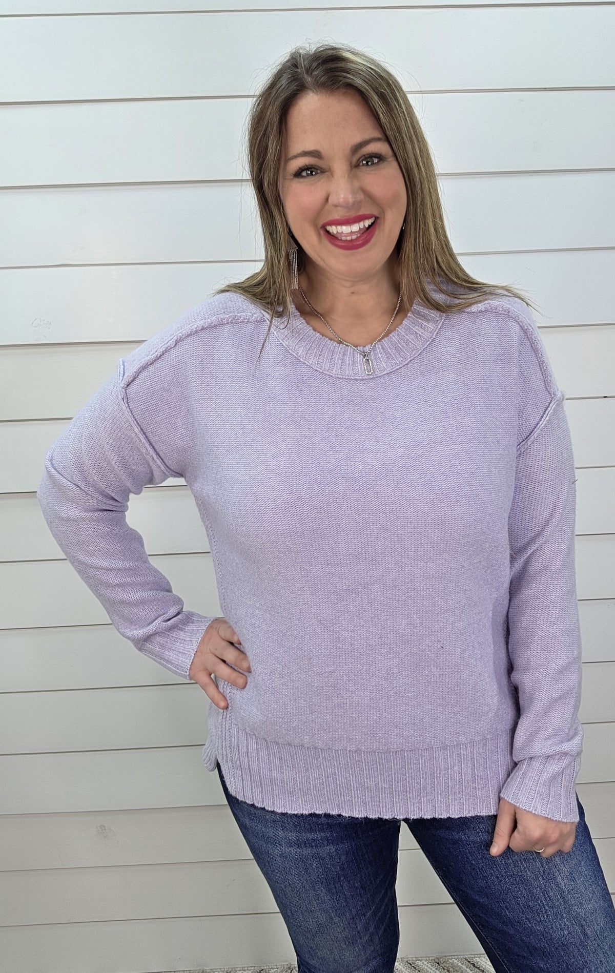 LT LAVENDER SEAM DETAIL ULTRA SOFT PULLOVER SWEATER