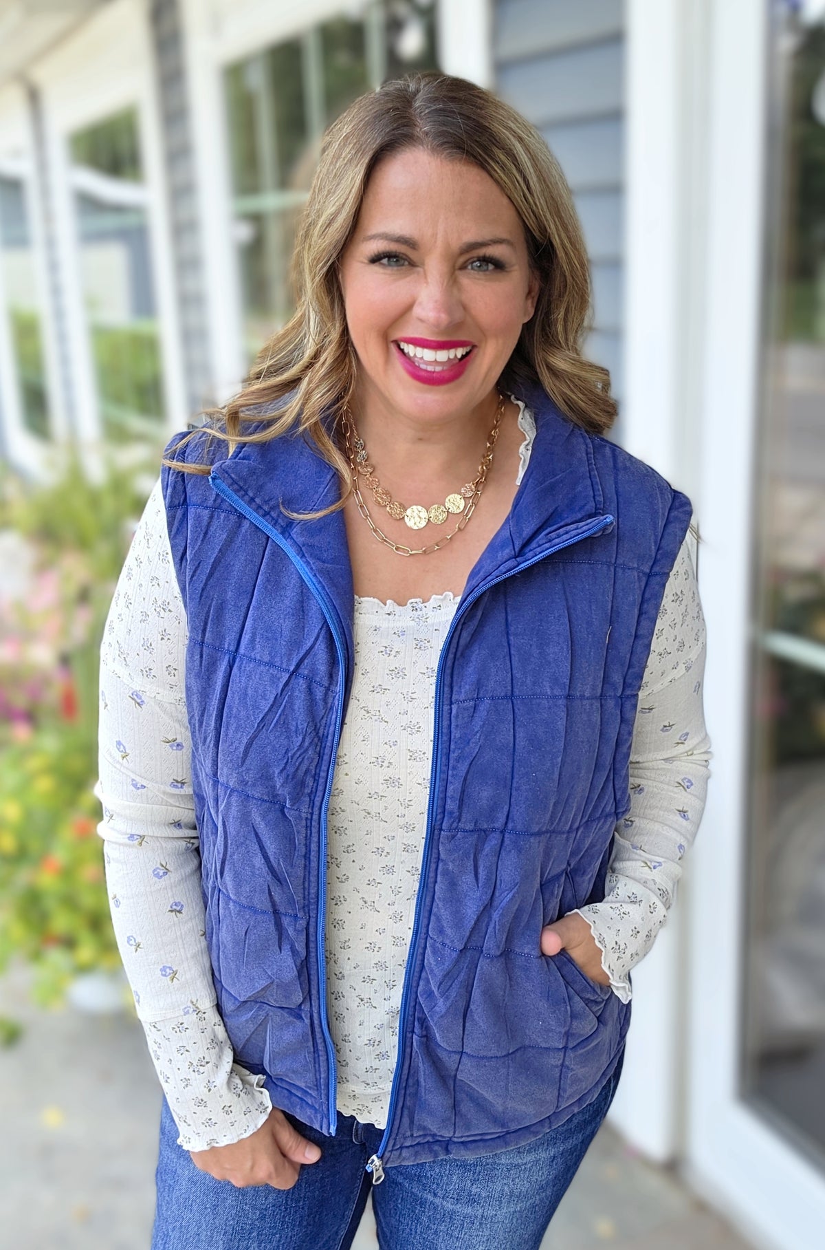 MINERAL WASH ULTRA SOFT QUILTED VEST - BLUE