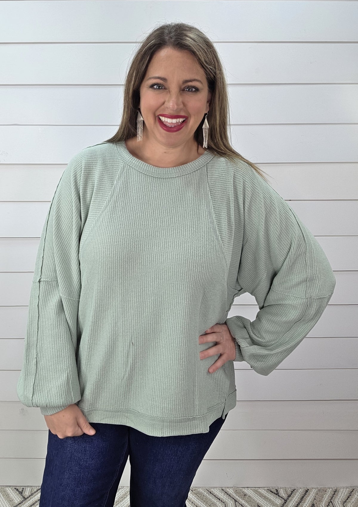 SAGE BRUSHED KNIT OVERSIZED KNIT TOP