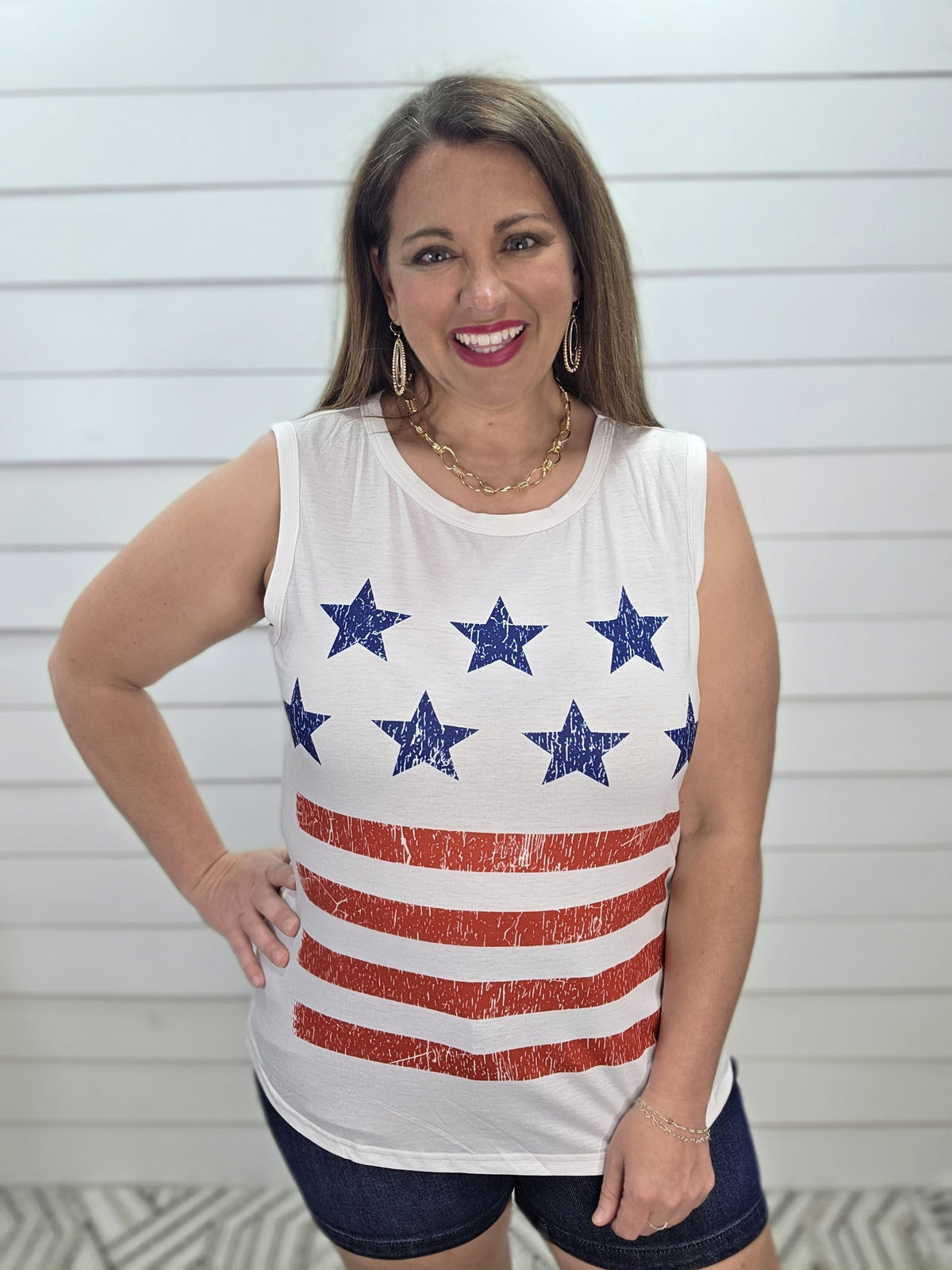 WHITE STARS AND STRIPED TANK