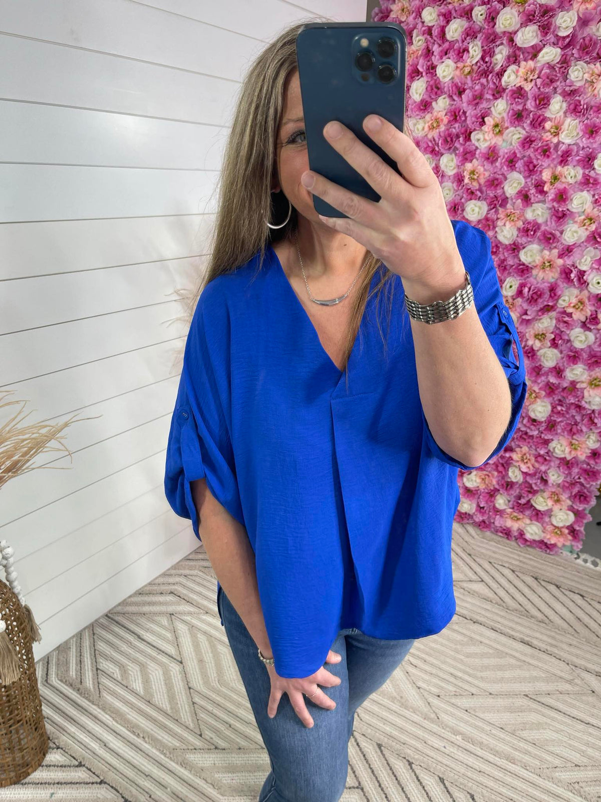 SAPPHIRE SOLID V-NECK BOXY CUT OVER SIZED TOP