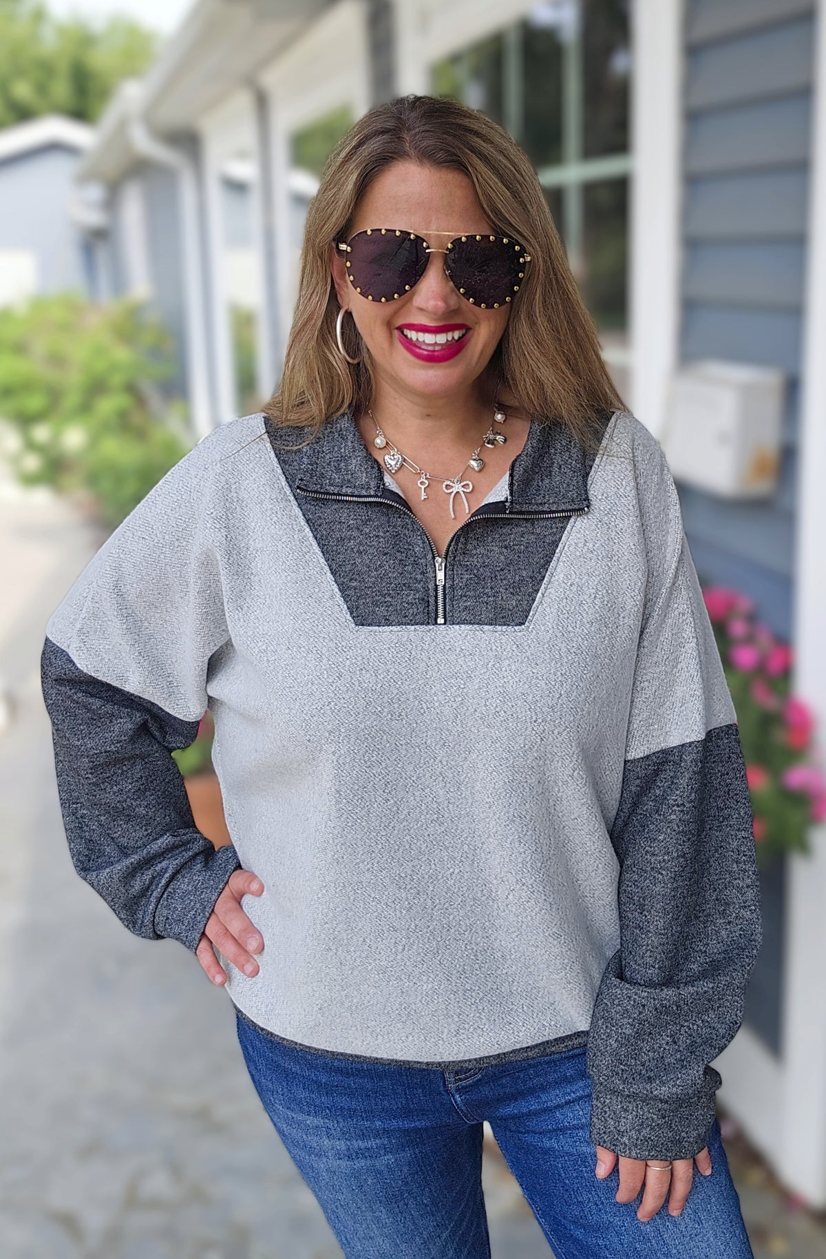 CHARCOAL/GREY BRUSHED QUARTER ZIP PULLOVER