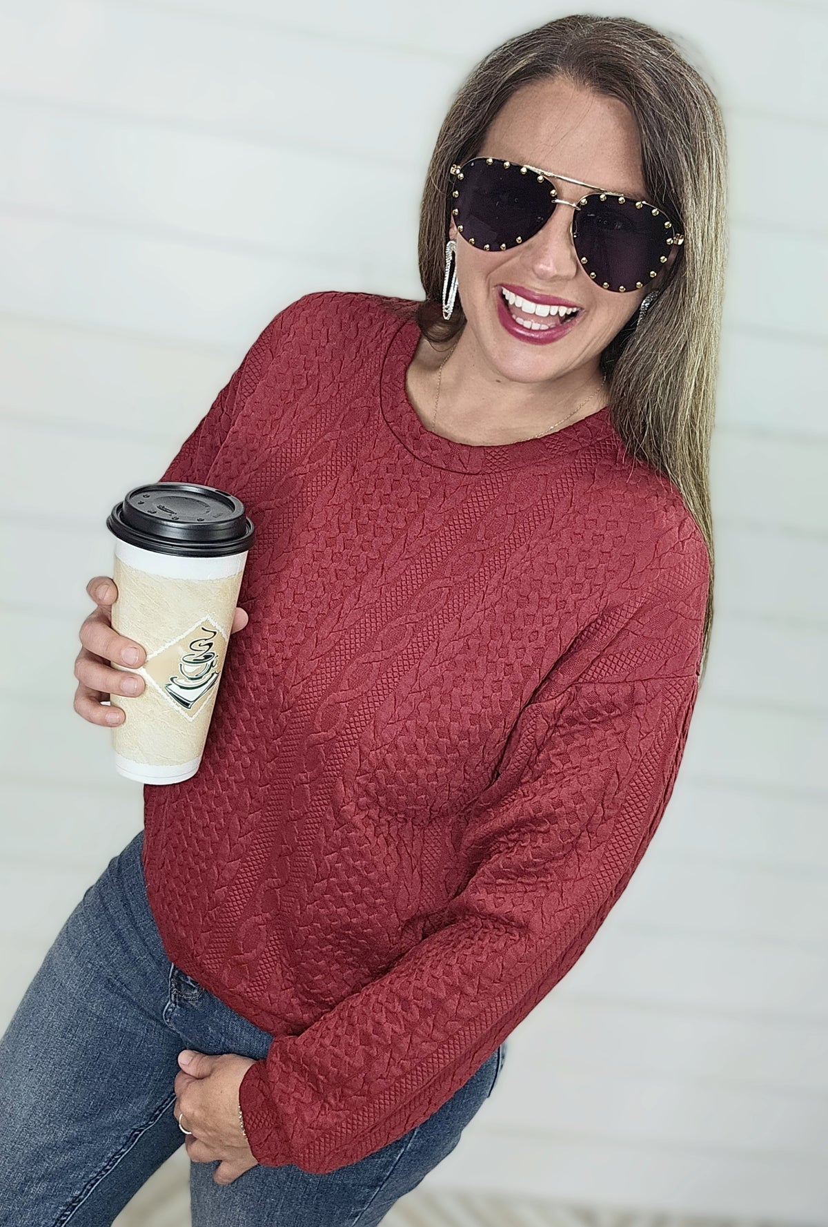 WINE TEXTURED PULLOVER