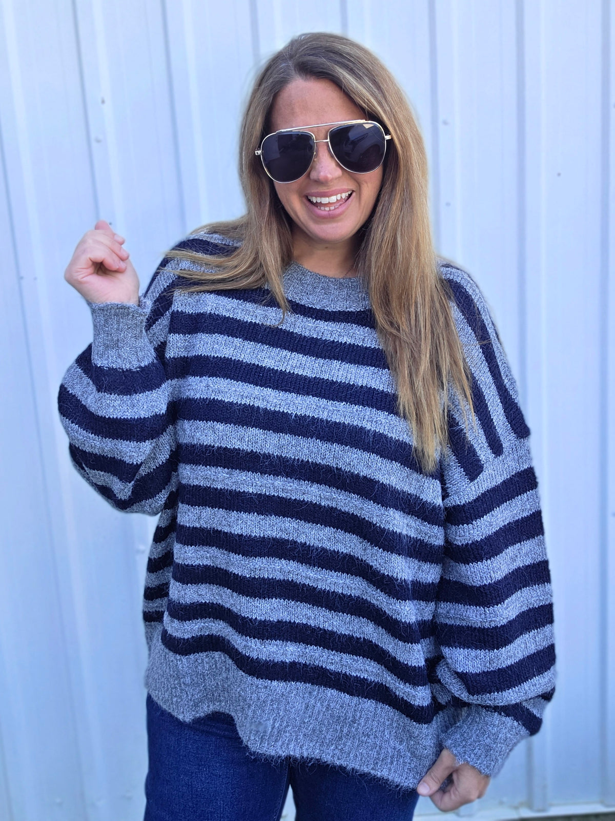 Charcoal/Navy Striped Oversized Sweater