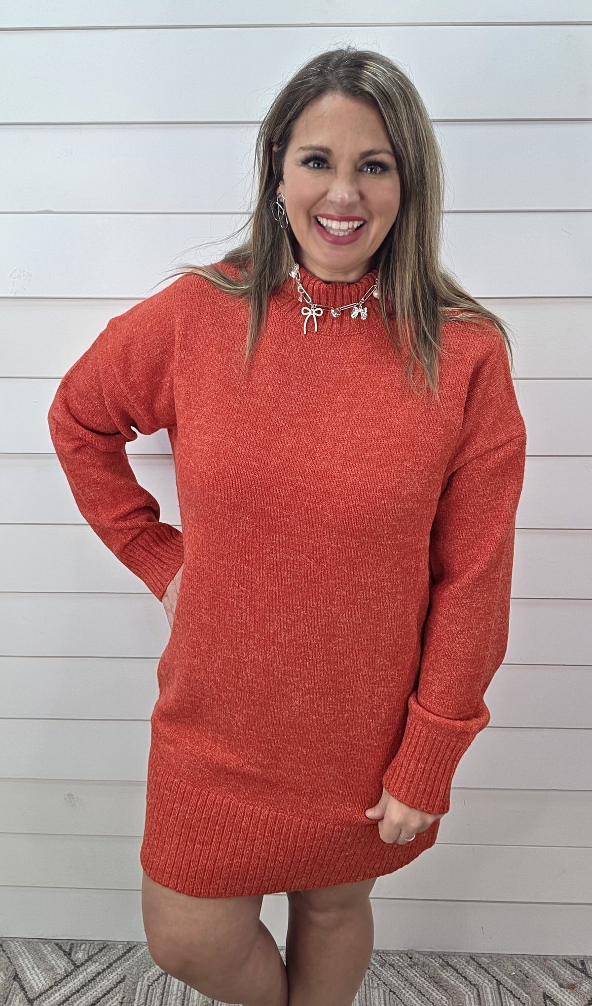 RED HIGH NECK SWEATER DRESS