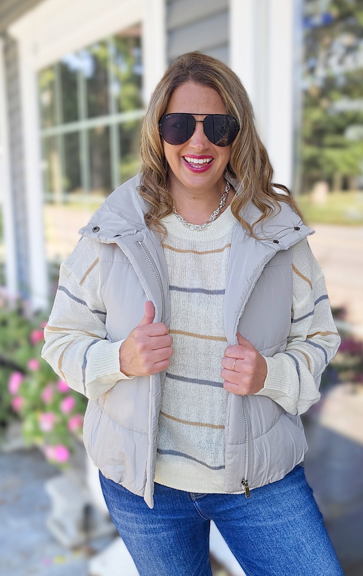 CEMENT SOLID ZIP UP PUFF VEST