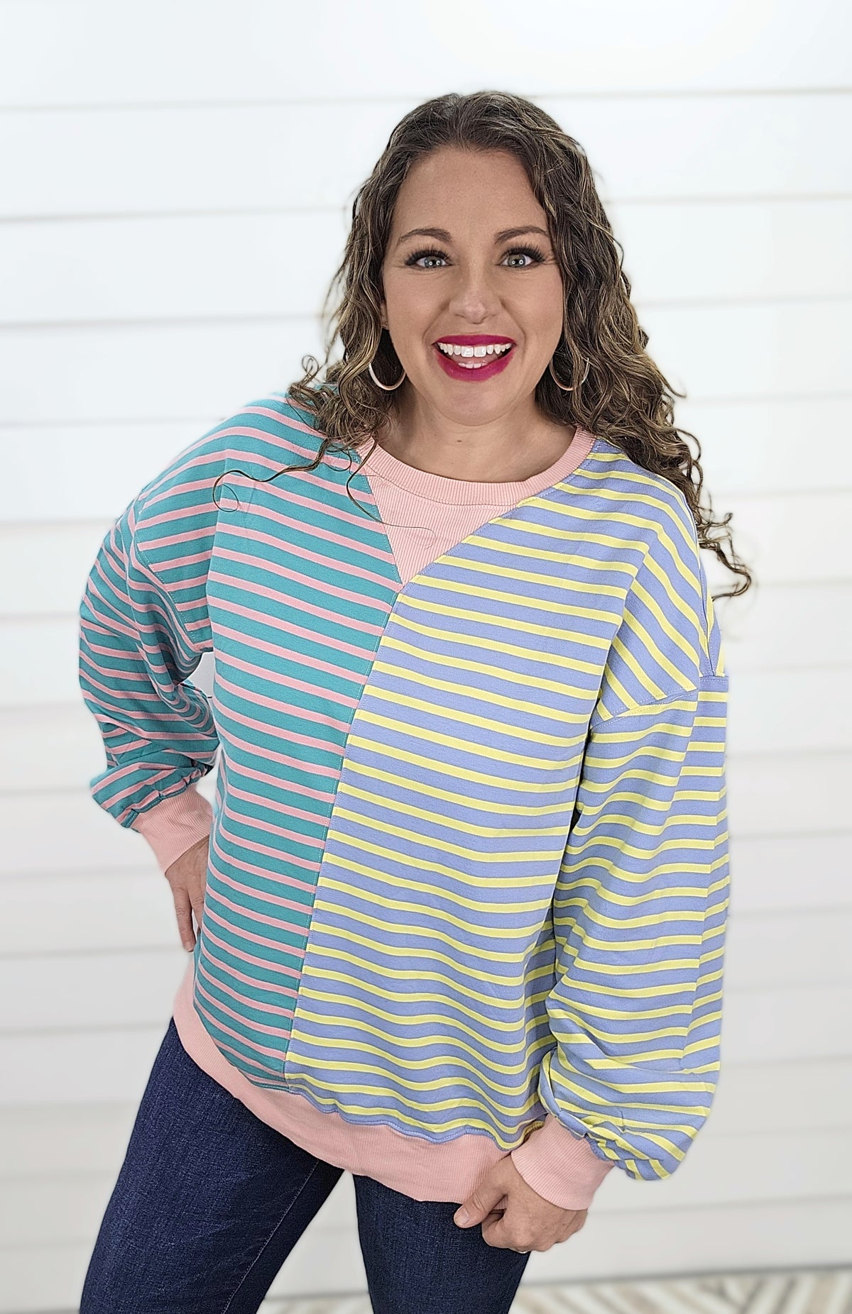 MULTI COLOR STRIPED COLORBLOCK TOP