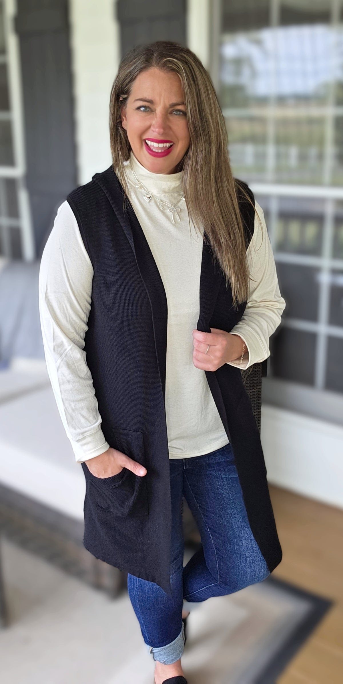 KAREN HART WAFFLE TEXTURE LONG VEST