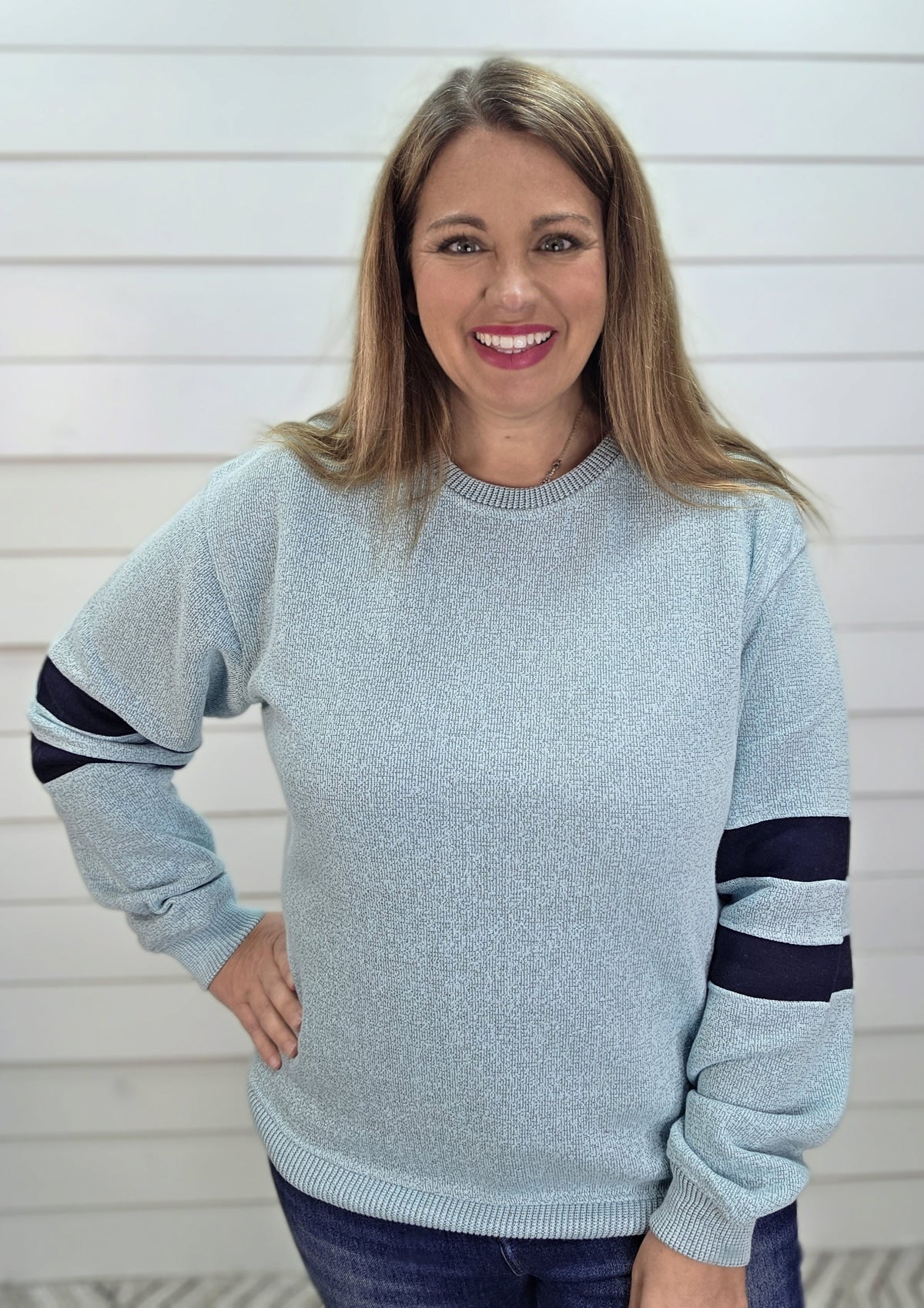 SEA GREEN Nantucket Crewneck Pullover With Sleeve Stripes