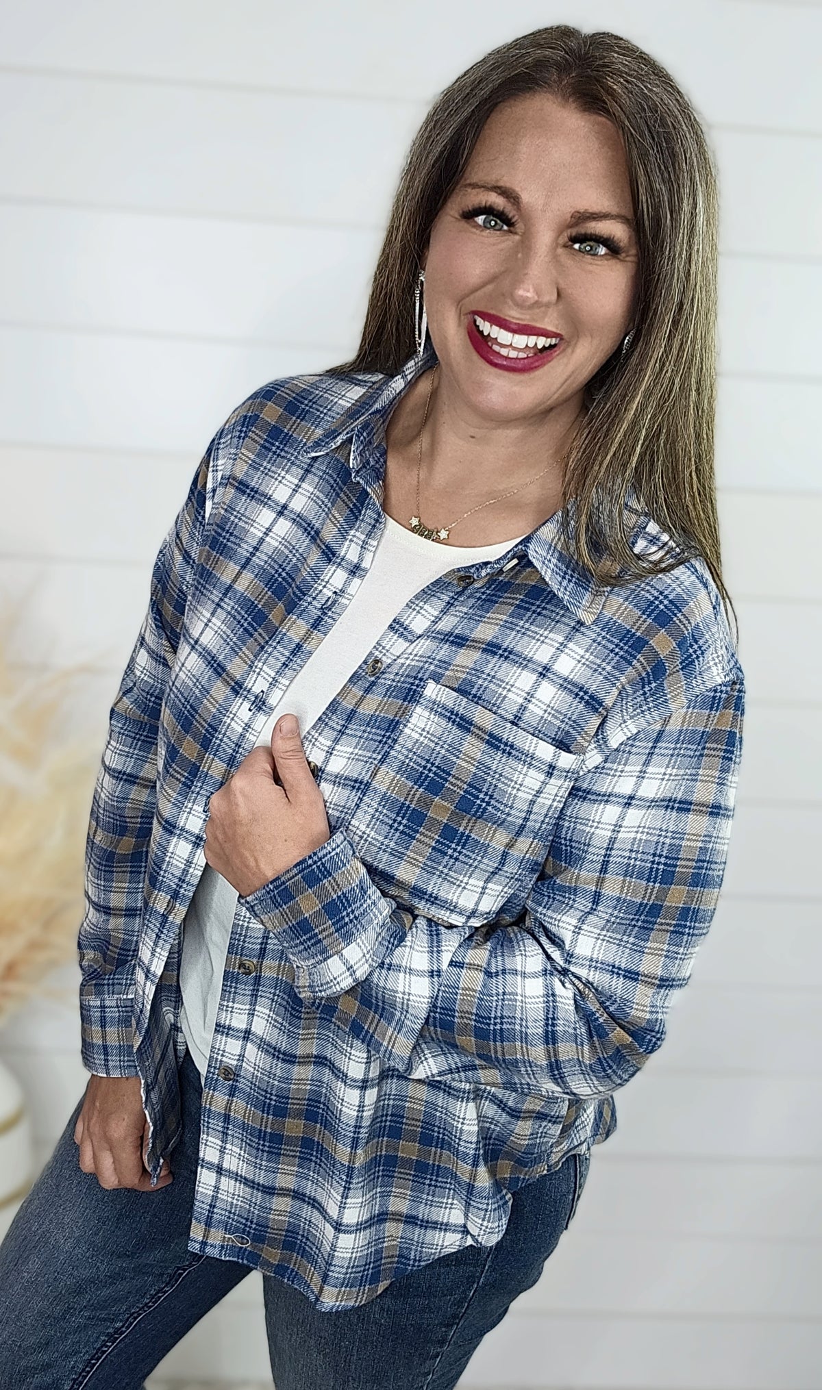 BLUE PLAID BUTTON DOWN TOP