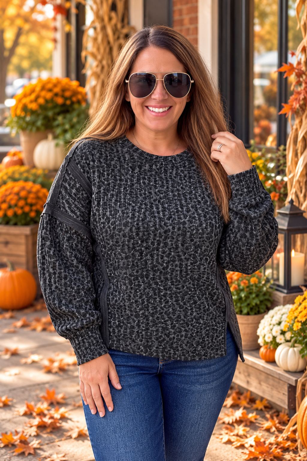 Charcoal Animal Print Oversized Top