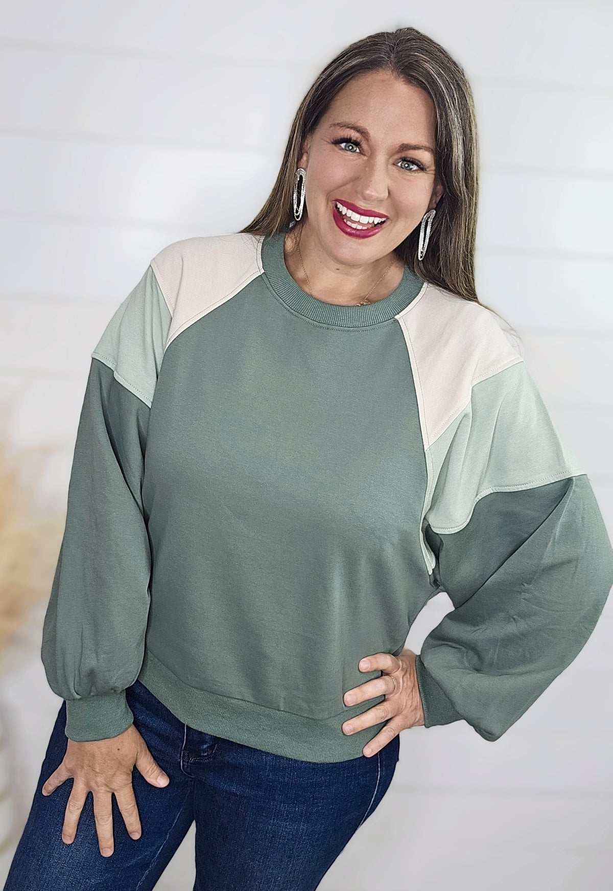 SAGE COLORBLOCK FRENCH TERRY PULLOVER