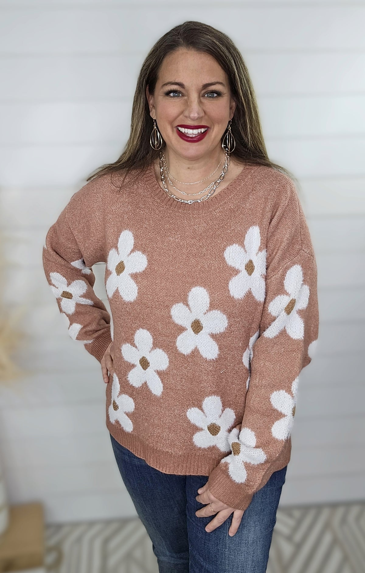 MAUVE FLORAL PRINT KNIT SWEATER