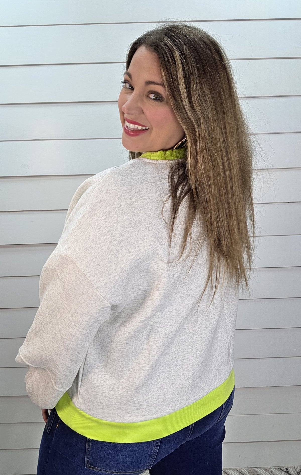 GREY/NEON GREEN PULLOVER SWEATSHIRT
