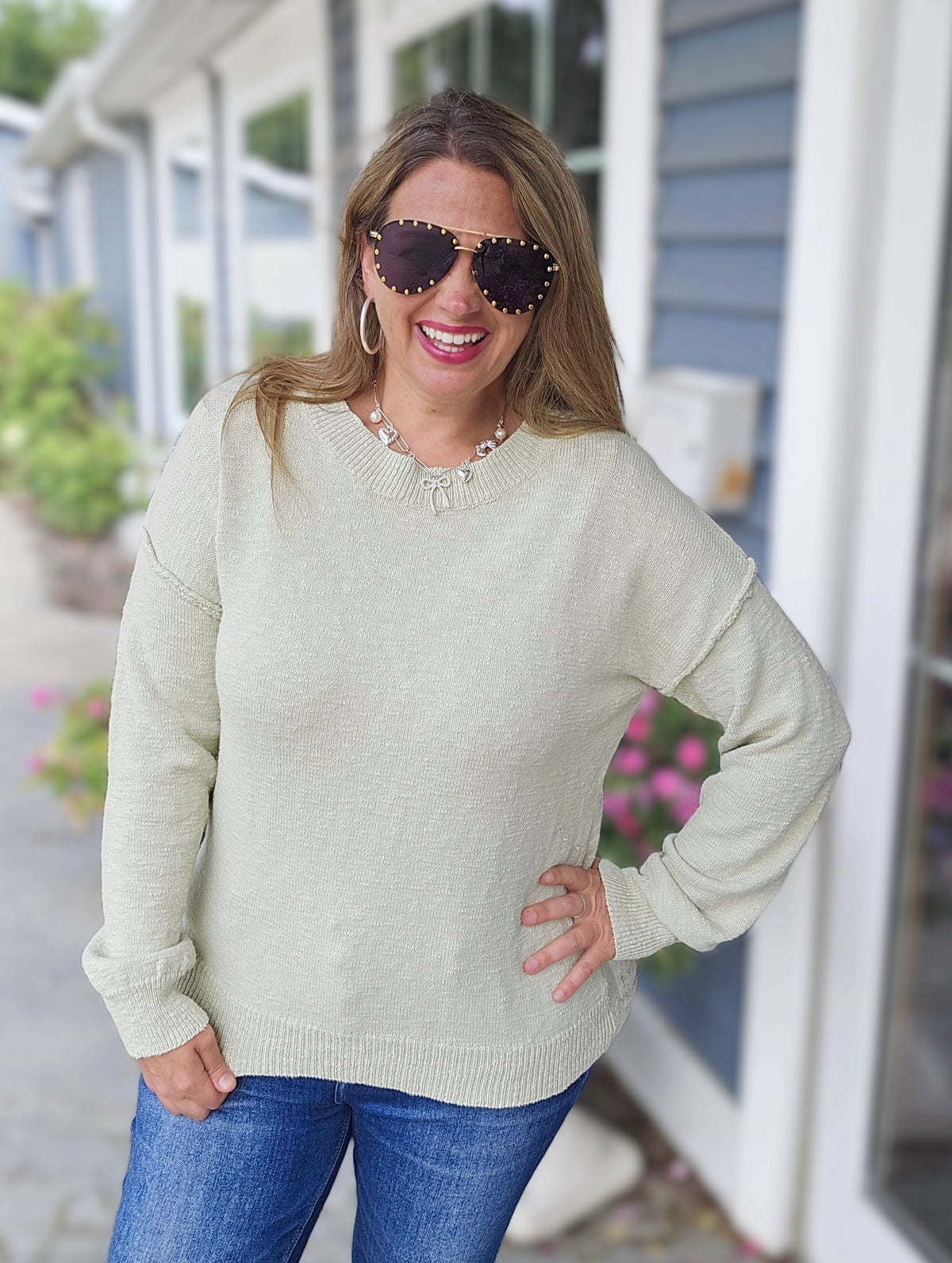 SPROUT DROP SHOULDER COTTON SWEATER