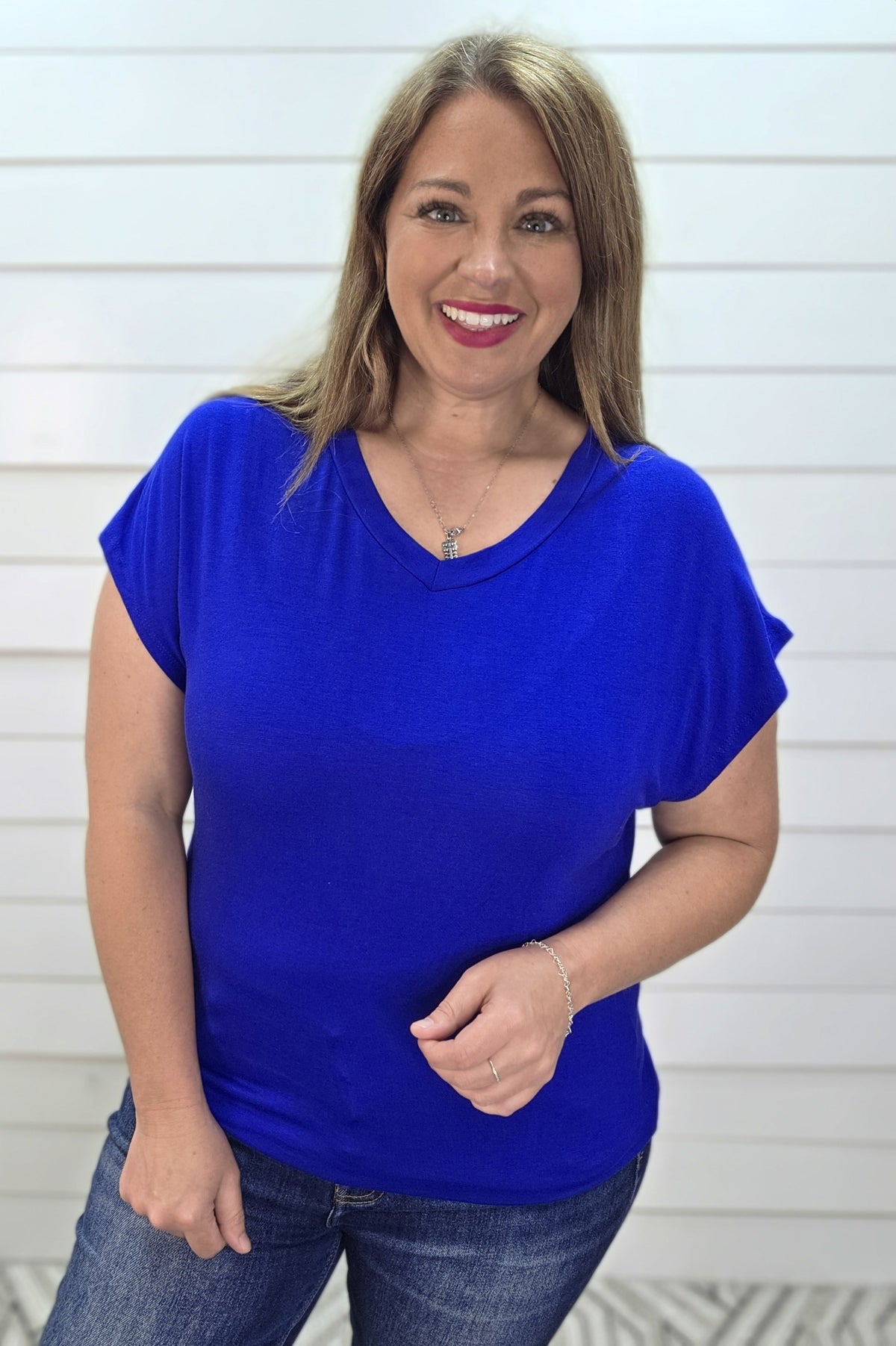 ROYAL V NECK BUTTER DROP SHOULDER KNIT TOP