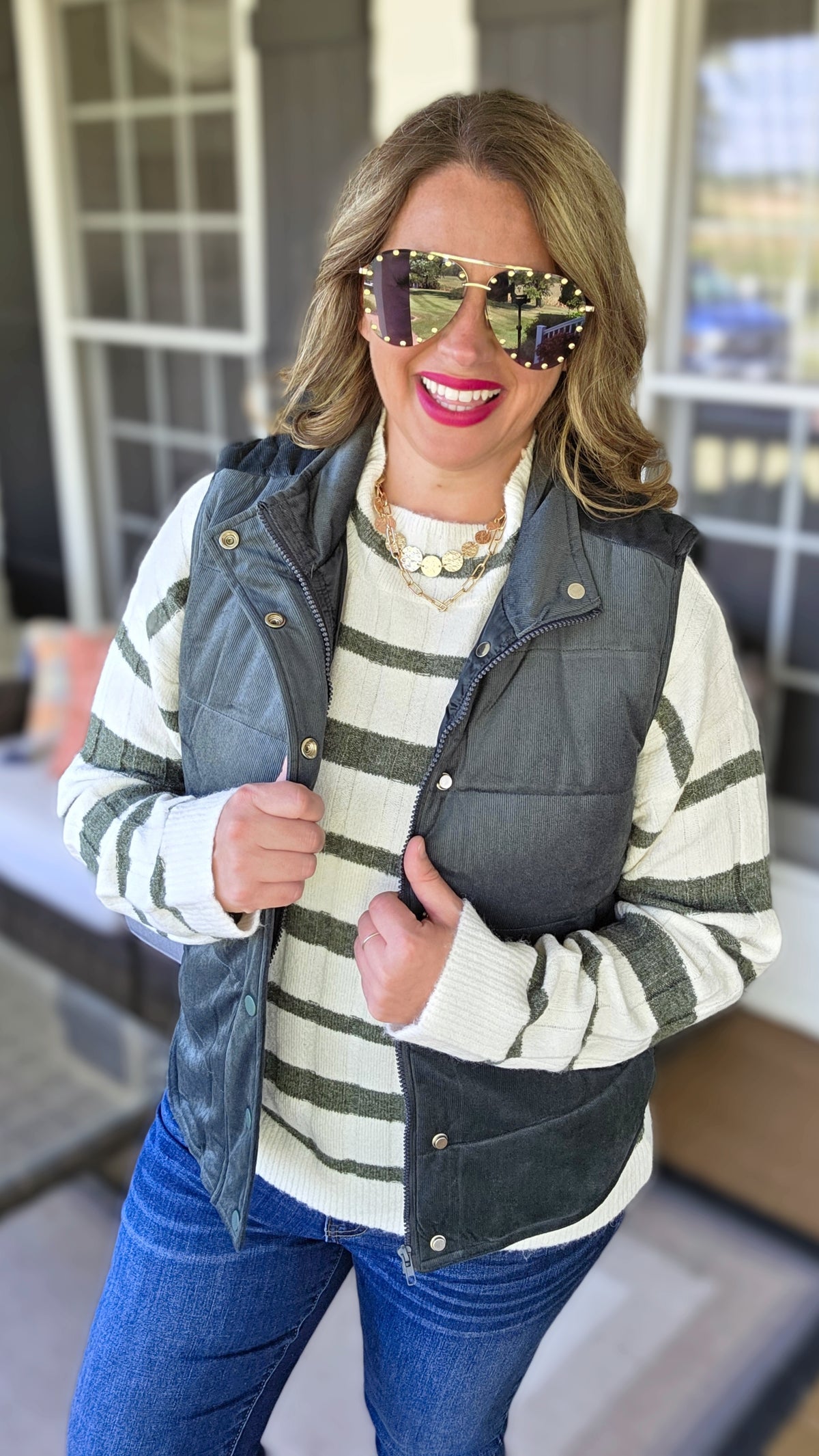 DK GREEN MINI CORD SNAP/ZIPPER VEST